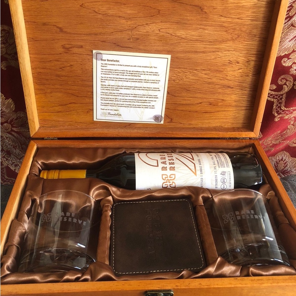 Elegant Rum Self or Gift Set with Glasses and Leather Coaster